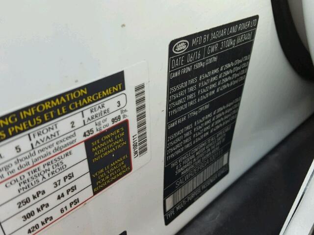 SALWR2EF6GA100111 - 2016 LAND ROVER RANGE ROVE TWO TONE photo 10