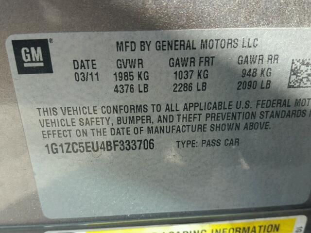 1G1ZC5EU4BF333706 - 2011 CHEVROLET MALIBU 1LT 石墨色 照片 10