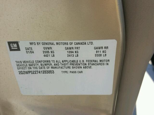 2G2WP522741283853 - 2004 PONTIAC GRAND PRIX Ոսկեգույն լուսանկար 10