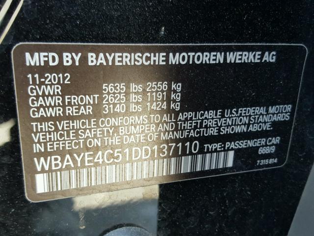 WBAYE4C51DD137110 - 2013 BMW 740 LI BLACK photo 10