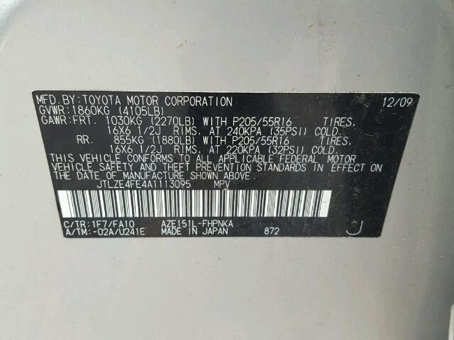 JTLZE4FE4A1113095 - 2010 TOYOTA SCION XB Gümüş foto 10