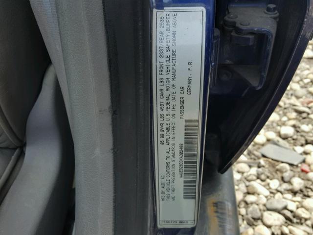 WAUED28D3XA302400 - 1999 AUDI A4 2.8 QUA BLUE photo 10