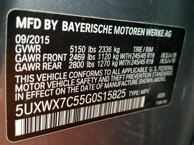 5UXWX7C55G0S15825 - 2016 BMW X3 GRAY photo 10