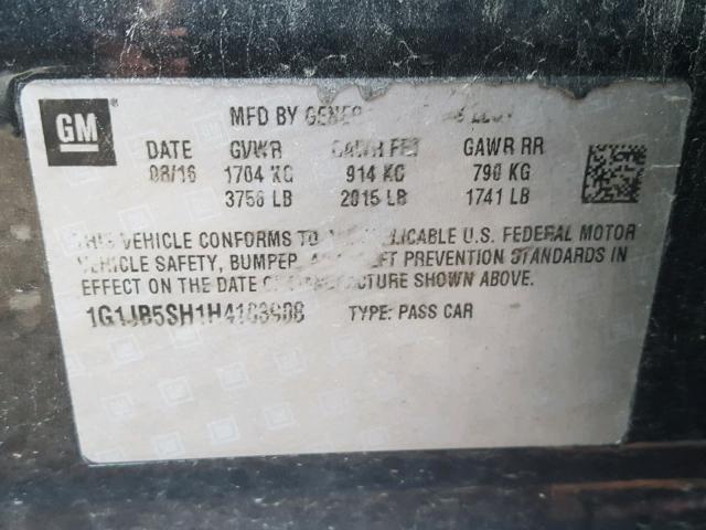 1G1JB5SH1H4103908 - 2017 CHEVROLET SONIC LS 灰色 照片 10