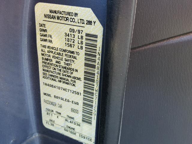 1N4AB41D7WC712591 - 1998 NISSAN SENTRA E BLUE photo 10