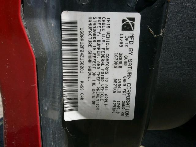 1G8AW12F24Z158281 - 2004 SATURN ION LEVEL RED photo 10