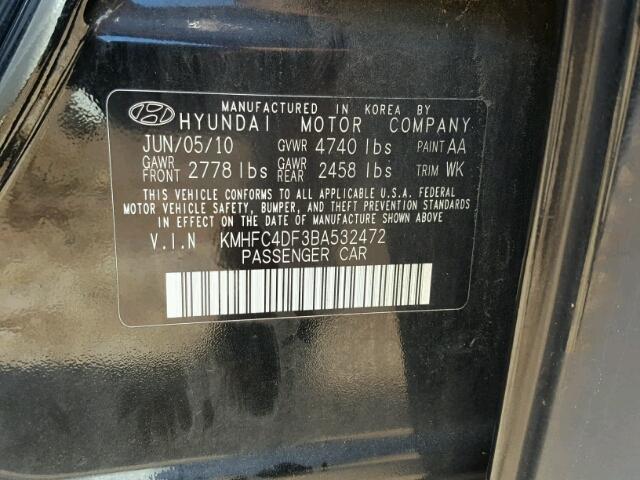 KMHFC4DF3BA532472 - 2011 HYUNDAI AZERA BLACK photo 10