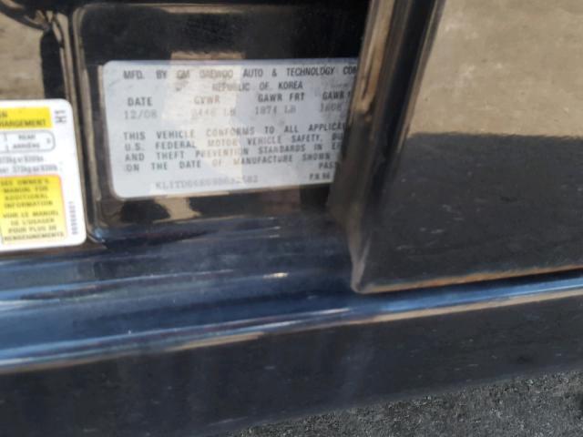 KL1TD66E69B632582 - 2009 CHEVROLET AVEO LS BLACK photo 10