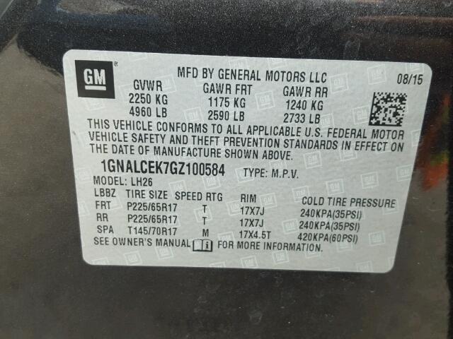 1GNALCEK7GZ100584 - 2016 CHEVROLET EQUINOX BLACK photo 10