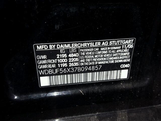 WDBUF56X37B094857 - 2007 MERCEDES-BENZ E 350 BLACK photo 10