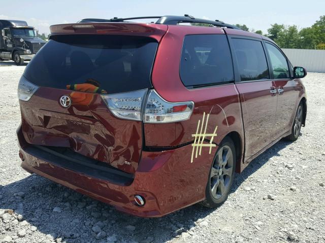 5TDXK3DCXGS742296 - 2016 TOYOTA SIENNA SE RED photo 4