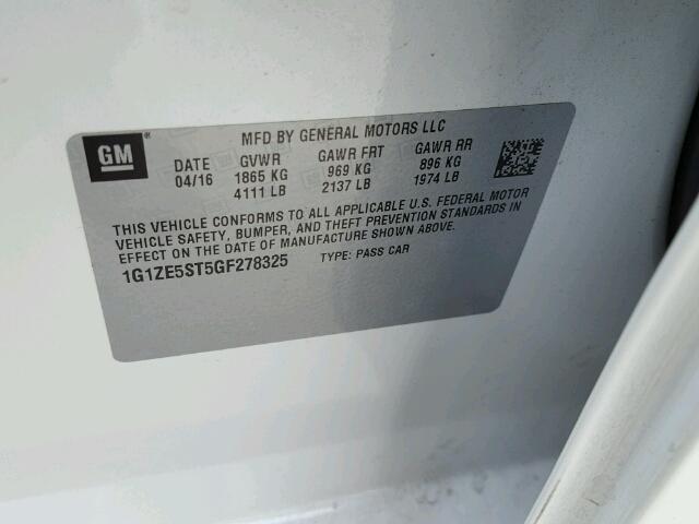 1G1ZE5ST5GF278325 - 2016 CHEVROLET MALIBU LT Ақ фото 10