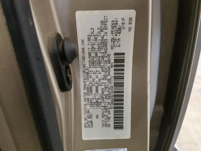 5TDBA23C34S017773 - 2004 TOYOTA SIENNA GOLD photo 10