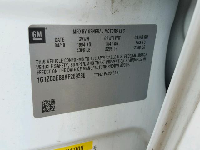 1G1ZC5EB8AF269330 - 2010 CHEVROLET MALIBU 1LT WHITE photo 10