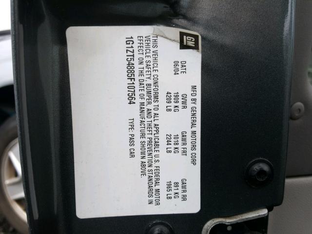 1G1ZT54885F107564 - 2005 CHEVROLET MALIBU LS GRAY photo 10