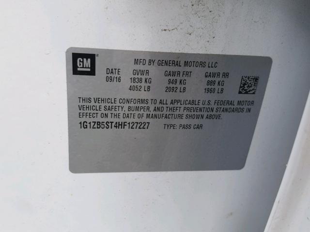 1G1ZB5ST4HF127227 - 2017 CHEVROLET MALIBU LS WHITE photo 10