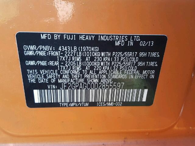 JF2GPAGC0D2855597 - 2013 SUBARU XV CROSSTR ORANGE photo 10