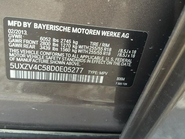 5UXZV4C58D0E05277 - 2013 BMW X5 XDRIVE3 BROWN photo 10
