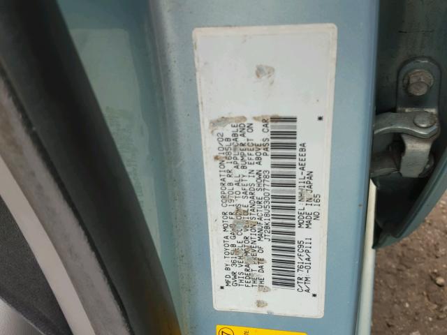 JT2BK18U530077783 - 2003 TOYOTA PRIUS BLUE photo 10