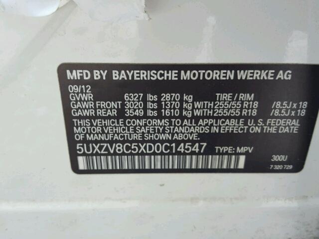 5UXZV8C5XD0C14547 - 2013 BMW X5 XDRIVE5 WHITE photo 10