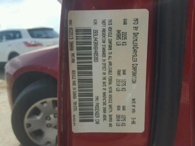 2B3LA43RX6H485393 - 2006 DODGE CHARGER SE RED photo 10