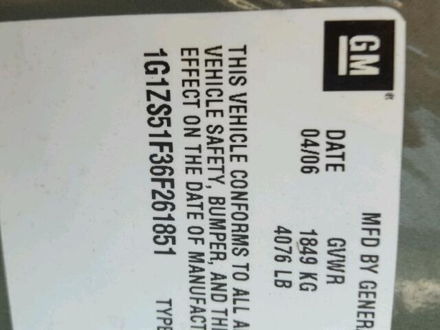 1G1ZS51F36F261851 - 2006 CHEVROLET MALIBU LS მწვანე ფოტო 10