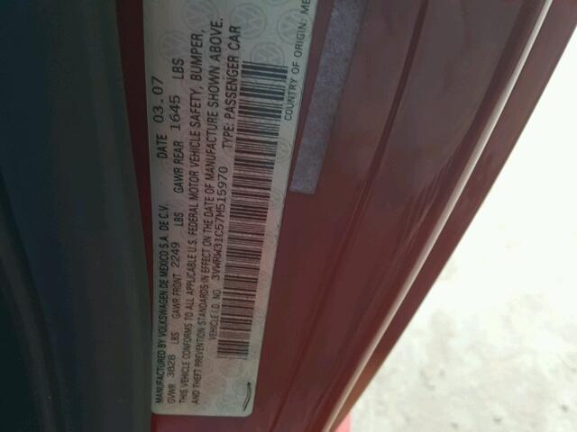 3VWRW31C57M515970 - 2007 VOLKSWAGEN NEW BEETLE 红色 照片 10