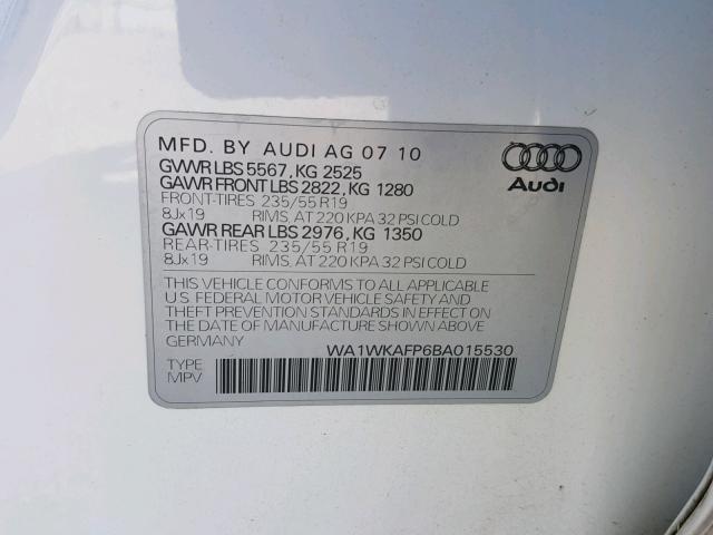 WA1WKAFP6BA015530 - 2011 AUDI Q5 PRESTIG WHITE photo 10