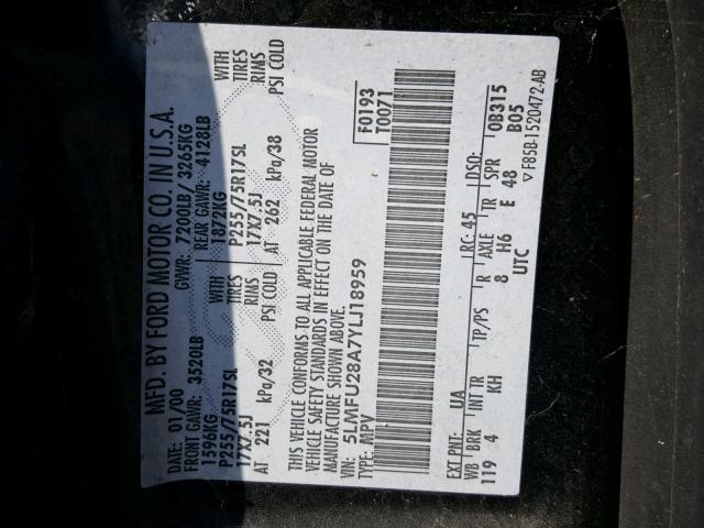 5LMFU28A7YLJ18959 - 2000 LINCOLN NAVIGATOR 黑色 照片 10