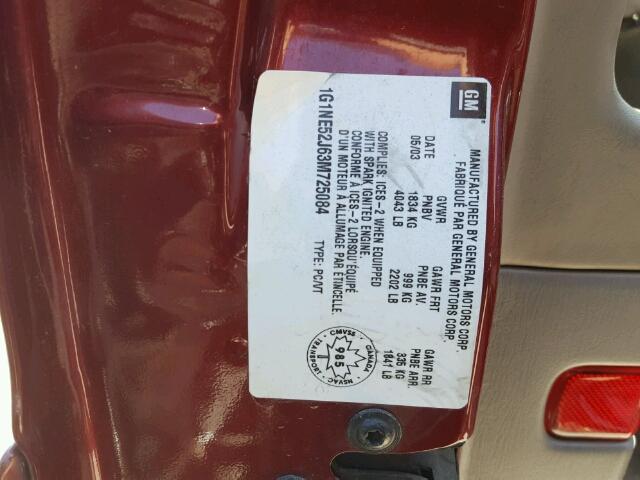 1G1NE52J63M725084 - 2003 CHEVROLET MALIBU LS RED photo 10