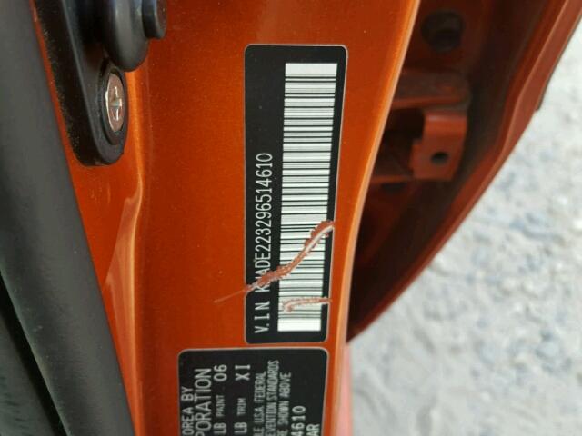 KNADE223296514610 - 2009 KIA RIO BASE ORANGE photo 10