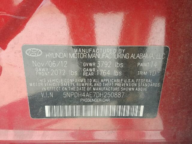 5NPDH4AE7DH250887 - 2013 HYUNDAI ELANTRA RED photo 10