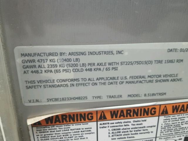 5YCBE1823JH048225 - 2018 UTILITY TRAILER SILVER photo 10