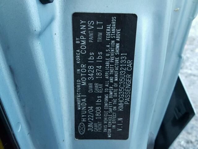 KMHCG35C35U321331 - 2005 HYUNDAI ACCENT GS BLUE photo 10