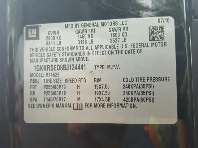 1GKKRSED8BJ134441 - 2011 GMC ACADIA SLT შავი ფოტო 10