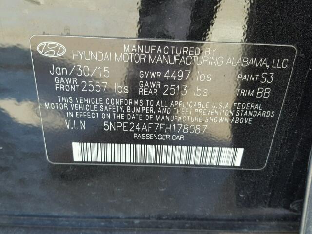 5NPE24AF7FH178087 - 2015 HYUNDAI SONATA SE BLACK photo 10