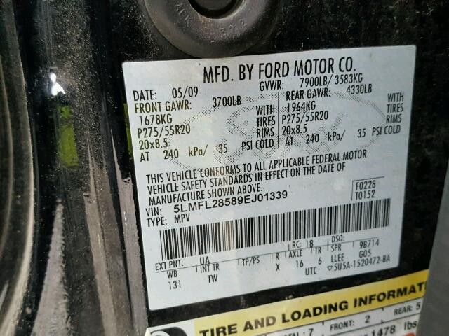 5LMFL28589EJ01339 - 2009 LINCOLN NAVIGATOR 黑色 照片 10