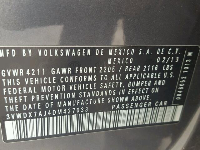 3VWDX7AJ4DM427033 - 2013 VOLKSWAGEN JETTA SE 石墨色 照片 10