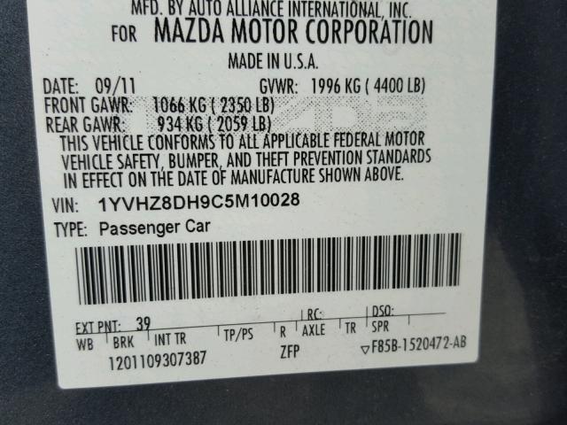 1YVHZ8DH9C5M10028 - 2012 MAZDA 6 I GREEN photo 10