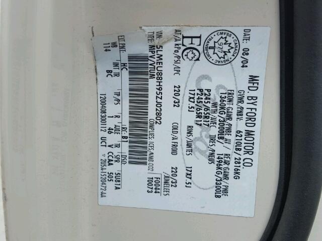 5LMEU88H95ZJ02802 - 2005 LINCOLN AVIATOR 米色 照片 10