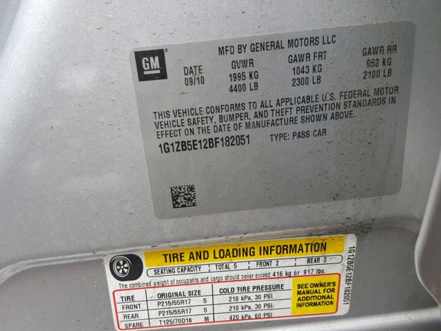 1G1ZB5E12BF182051 - 2011 CHEVROLET MALIBU LS Gümüş foto 10