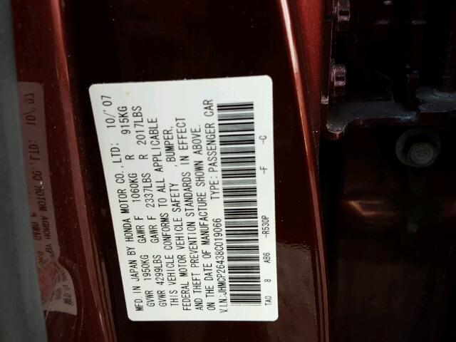 JHMCP26438C019066 - 2008 HONDA ACCORD LXP BURGUNDY photo 10