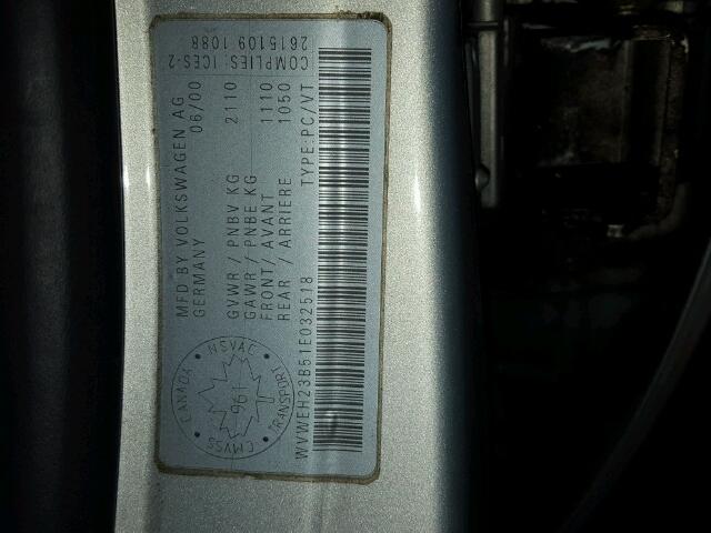 WVWEH23B51E032518 - 2001 VOLKSWAGEN PASSAT GLX 银色 照片 10