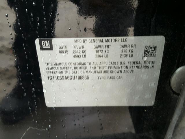 1G11C5SA6GU106866 - 2016 CHEVROLET MALIBU LIM 黑色 照片 10