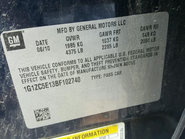 1G1ZC5E13BF102740 - 2011 CHEVROLET MALIBU 1LT 蓝色 照片 10