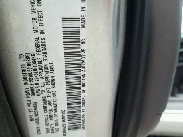 4S3BH625146301635 - 2004 SUBARU LEGACY L S SILVER photo 10