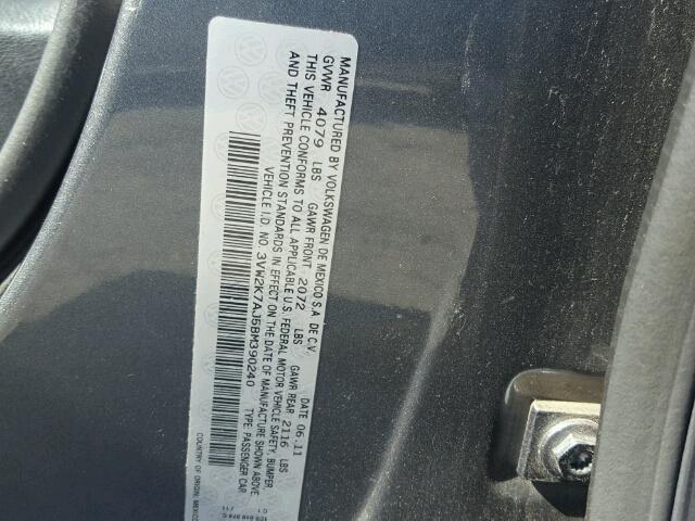 3VW2K7AJ5BM390240 - 2011 VOLKSWAGEN JETTA BASE 灰色 照片 10