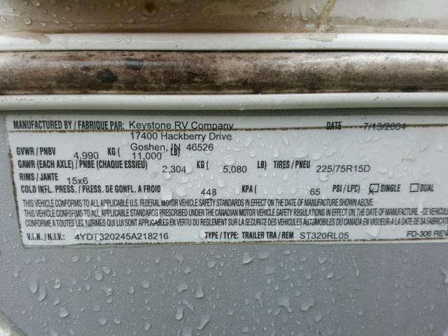 4YDT320245A218216 - 2005 KEYSTONE SPRINTER თეთრი ფოტო 10