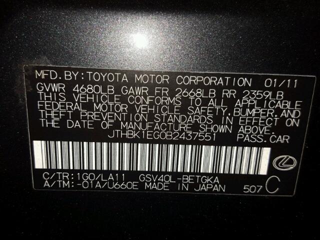 JTHBK1EG0B2437551 - 2011 LEXUS ES 350 BLACK photo 10