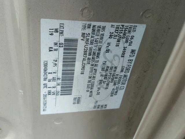 5LMFU28R74LJ39018 - 2004 LINCOLN NAVIGATOR თაფლისფერი ფოტო 10